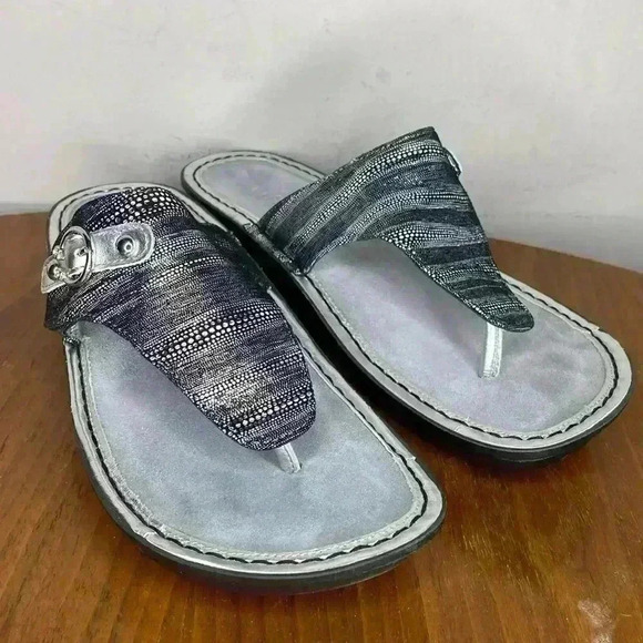 Alegria Vanessa Circulate Leather Sandals Silver Black Women's Size 38 US Sz 7 - Picture 1 of 10